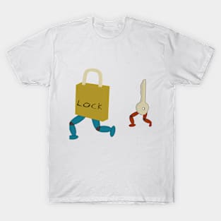 Illustration of a key chasing a lock T-Shirt